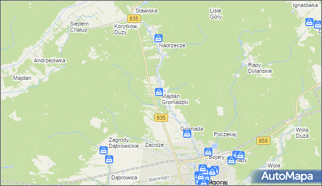 mapa Majdan Gromadzki, Majdan Gromadzki na mapie Targeo