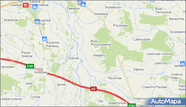 mapa Majdany gmina Dąbie, Majdany gmina Dąbie na mapie Targeo