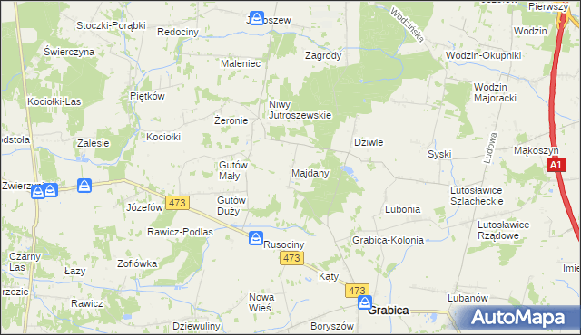 mapa Majdany gmina Grabica, Majdany gmina Grabica na mapie Targeo