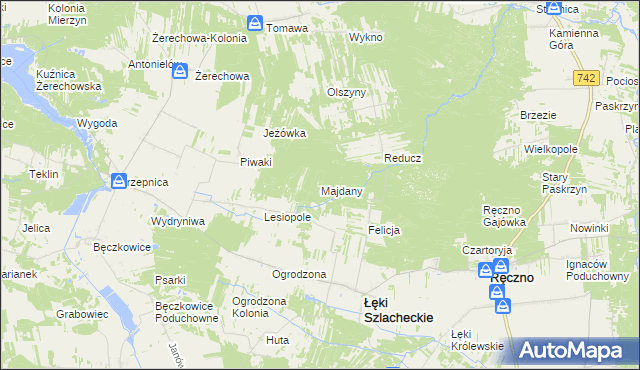 mapa Majdany gmina Łęki Szlacheckie, Majdany gmina Łęki Szlacheckie na mapie Targeo