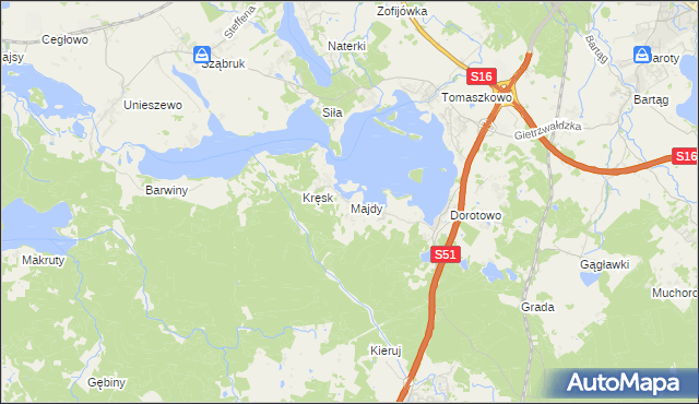 mapa Majdy gmina Stawiguda, Majdy gmina Stawiguda na mapie Targeo