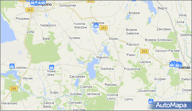 mapa Mąkolno gmina Sompolno, Mąkolno gmina Sompolno na mapie Targeo