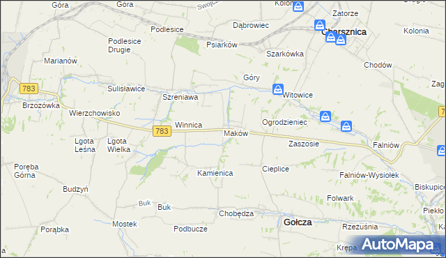 mapa Maków gmina Gołcza, Maków gmina Gołcza na mapie Targeo