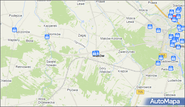 mapa Maków powiat skierniewicki, Maków powiat skierniewicki na mapie Targeo