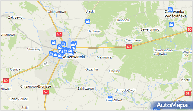 mapa Makowica gmina Szelków, Makowica gmina Szelków na mapie Targeo