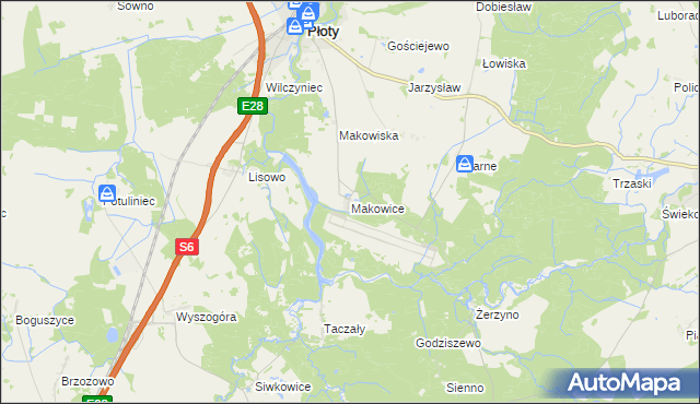 mapa Makowice gmina Płoty, Makowice gmina Płoty na mapie Targeo