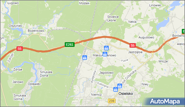 mapa Maksymilianowo gmina Osielsko, Maksymilianowo gmina Osielsko na mapie Targeo