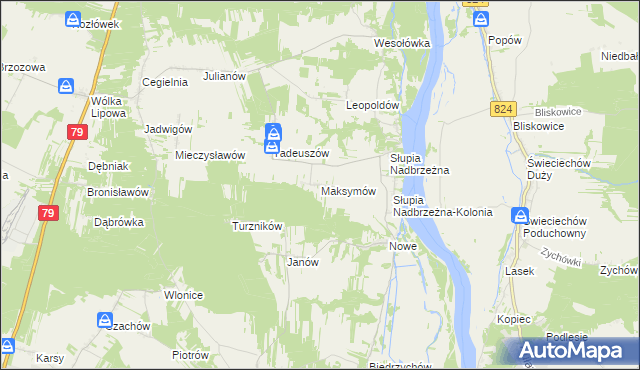 mapa Maksymów gmina Tarłów, Maksymów gmina Tarłów na mapie Targeo