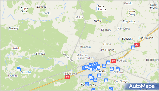 mapa Malachin, Malachin na mapie Targeo