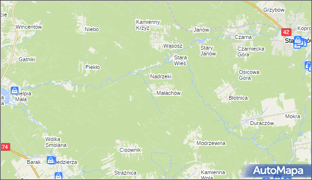 mapa Małachów gmina Końskie, Małachów gmina Końskie na mapie Targeo