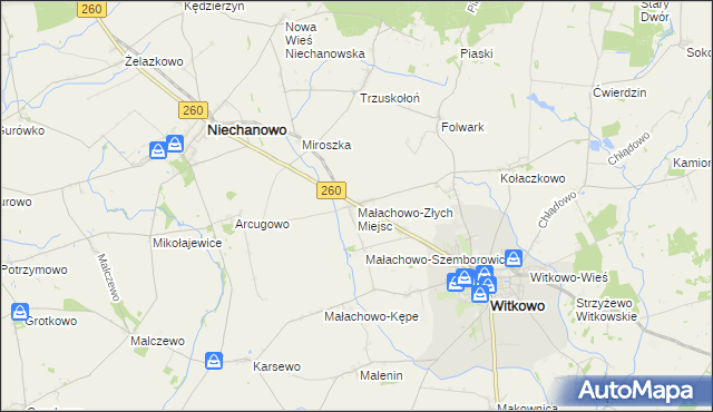 mapa Małachowo-Złych Miejsc, Małachowo-Złych Miejsc na mapie Targeo