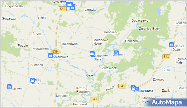 mapa Malanowo Stare, Malanowo Stare na mapie Targeo