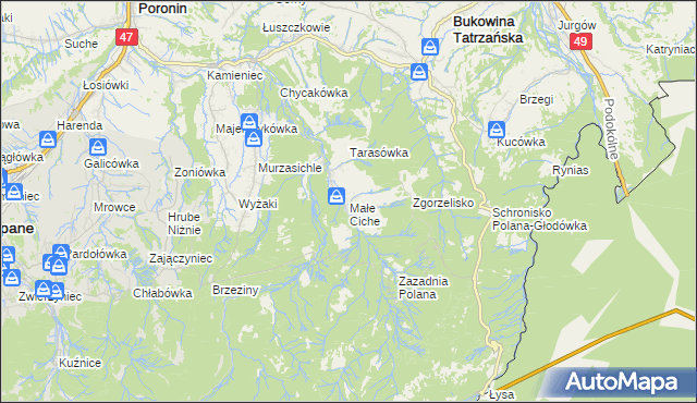 mapa Małe Ciche, Małe Ciche na mapie Targeo