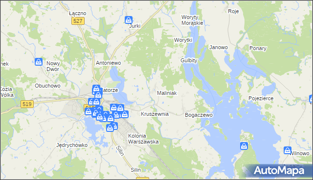 mapa Maliniak gmina Morąg, Maliniak gmina Morąg na mapie Targeo