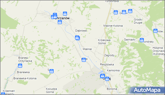 mapa Malinie gmina Chrzanów, Malinie gmina Chrzanów na mapie Targeo