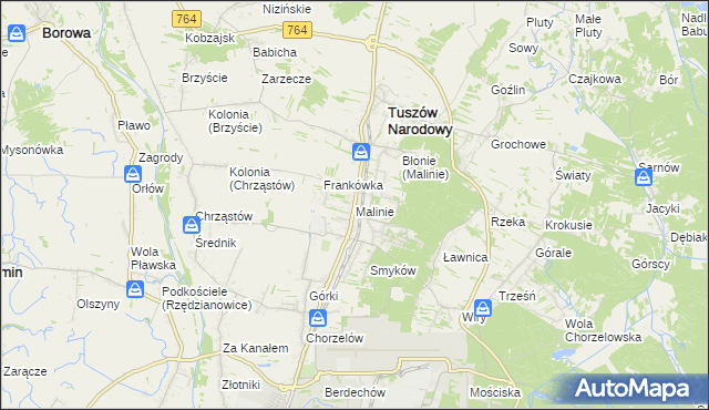 mapa Malinie gmina Tuszów Narodowy, Malinie gmina Tuszów Narodowy na mapie Targeo