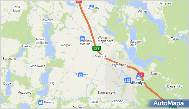 mapa Malinnik, Malinnik na mapie Targeo