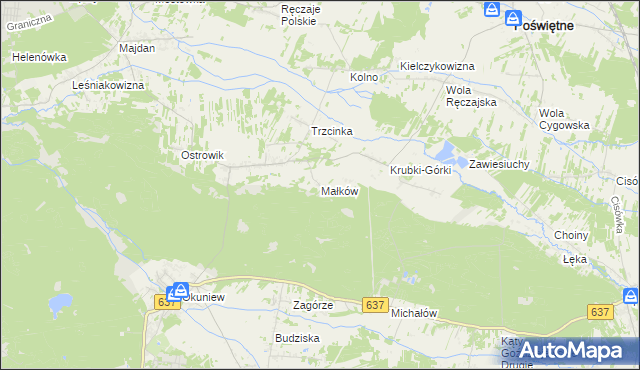 mapa Małków gmina Poświętne, Małków gmina Poświętne na mapie Targeo