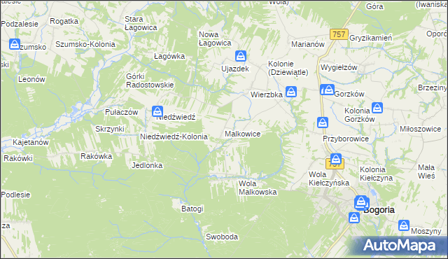mapa Malkowice gmina Bogoria, Malkowice gmina Bogoria na mapie Targeo