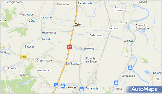 mapa Małkowice gmina Orły, Małkowice gmina Orły na mapie Targeo