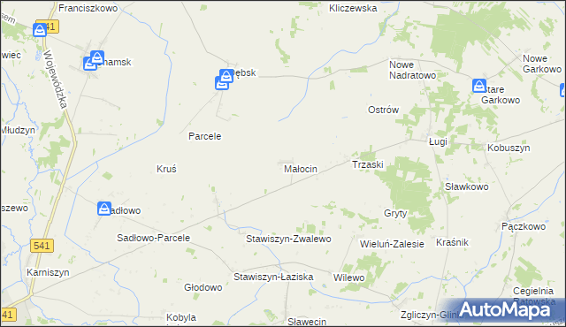mapa Małocin gmina Bieżuń, Małocin gmina Bieżuń na mapie Targeo