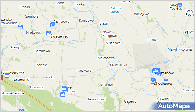 mapa Małoszewo gmina Bodzanów, Małoszewo gmina Bodzanów na mapie Targeo