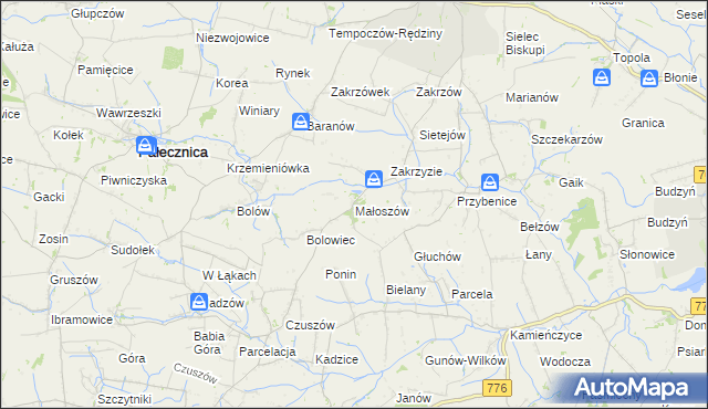 mapa Małoszów gmina Skalbmierz, Małoszów gmina Skalbmierz na mapie Targeo