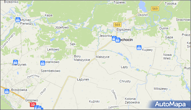 mapa Małszyce gmina Ciechocin, Małszyce gmina Ciechocin na mapie Targeo