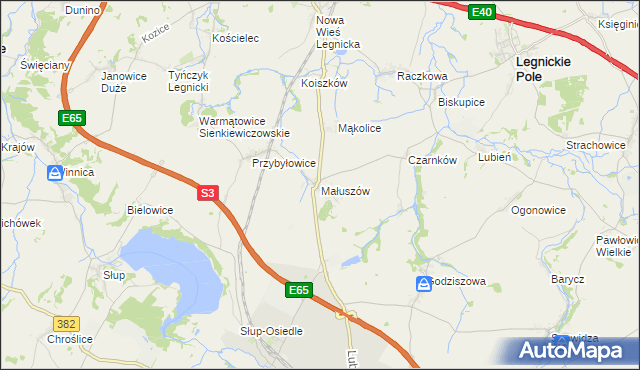 mapa Małuszów gmina Męcinka, Małuszów gmina Męcinka na mapie Targeo