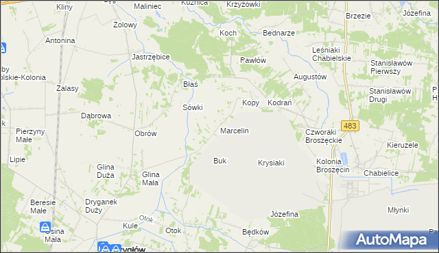mapa Marcelin gmina Rząśnia, Marcelin gmina Rząśnia na mapie Targeo