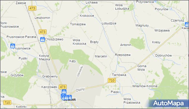 mapa Marcelin gmina Szadek, Marcelin gmina Szadek na mapie Targeo