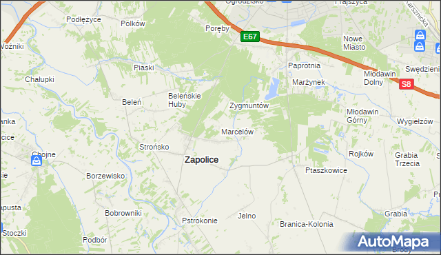 mapa Marcelów gmina Zapolice, Marcelów gmina Zapolice na mapie Targeo