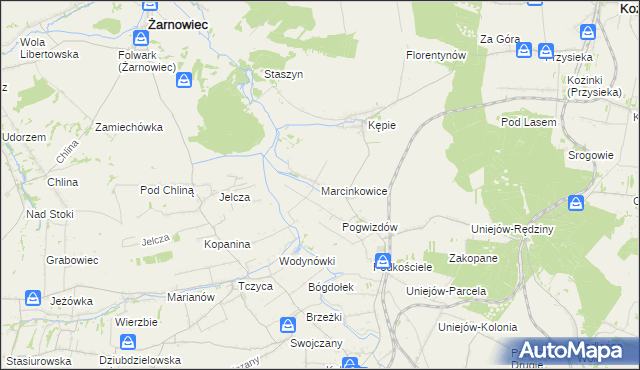 mapa Marcinkowice gmina Charsznica, Marcinkowice gmina Charsznica na mapie Targeo