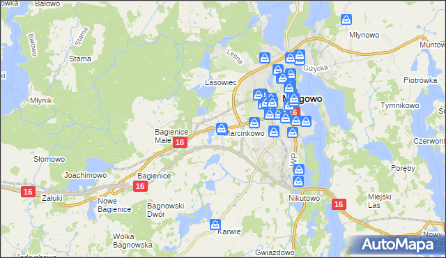 mapa Marcinkowo gmina Mrągowo, Marcinkowo gmina Mrągowo na mapie Targeo