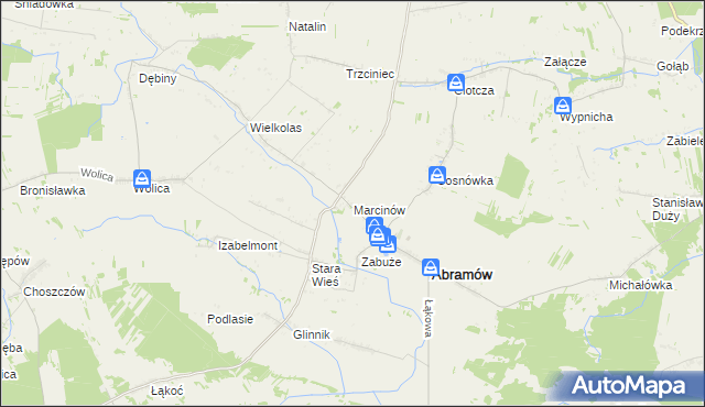 mapa Marcinów gmina Abramów, Marcinów gmina Abramów na mapie Targeo