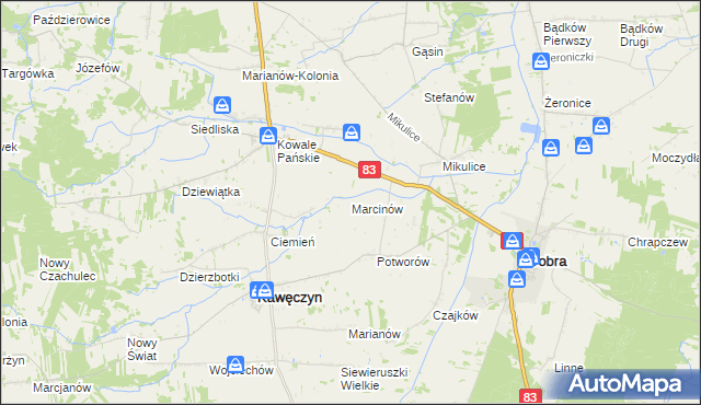 mapa Marcinów gmina Kawęczyn, Marcinów gmina Kawęczyn na mapie Targeo