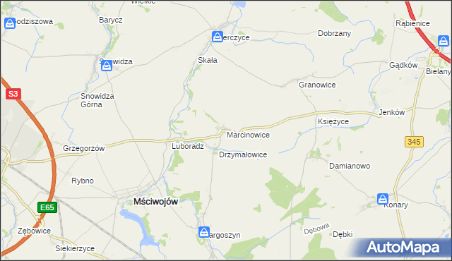 mapa Marcinowice gmina Mściwojów, Marcinowice gmina Mściwojów na mapie Targeo