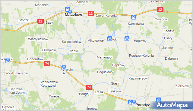 mapa Mariampol gmina Paradyż, Mariampol gmina Paradyż na mapie Targeo