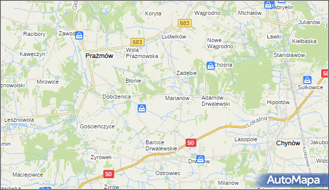 mapa Marianów gmina Chynów, Marianów gmina Chynów na mapie Targeo