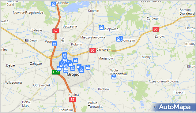 mapa Marianów gmina Grójec, Marianów gmina Grójec na mapie Targeo