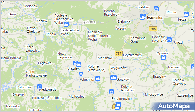 mapa Marianów gmina Iwaniska, Marianów gmina Iwaniska na mapie Targeo