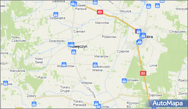 mapa Marianów gmina Kawęczyn, Marianów gmina Kawęczyn na mapie Targeo
