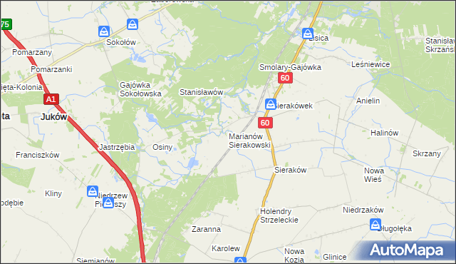 mapa Marianów Sierakowski, Marianów Sierakowski na mapie Targeo