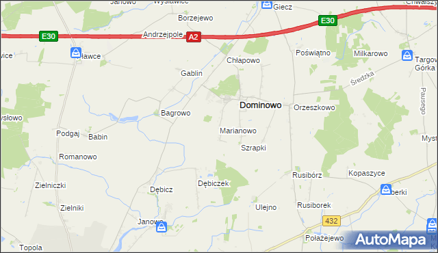 mapa Marianowo gmina Dominowo, Marianowo gmina Dominowo na mapie Targeo