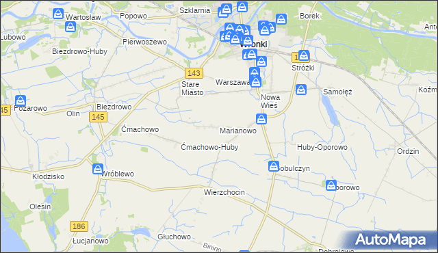 mapa Marianowo gmina Wronki, Marianowo gmina Wronki na mapie Targeo