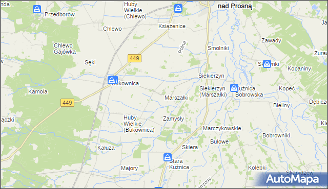 mapa Marszałki gmina Grabów nad Prosną, Marszałki gmina Grabów nad Prosną na mapie Targeo