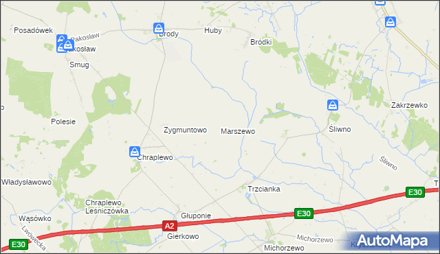 mapa Marszewo gmina Lwówek, Marszewo gmina Lwówek na mapie Targeo