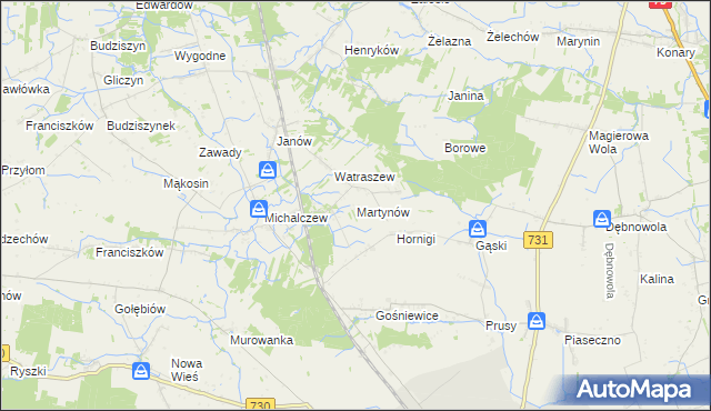 mapa Martynów gmina Chynów, Martynów gmina Chynów na mapie Targeo
