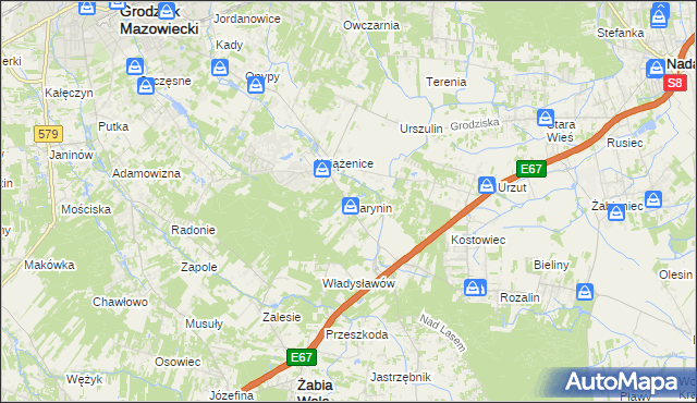 mapa Marynin gmina Grodzisk Mazowiecki, Marynin gmina Grodzisk Mazowiecki na mapie Targeo