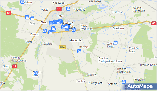 mapa Marynin gmina Radzyń Podlaski, Marynin gmina Radzyń Podlaski na mapie Targeo